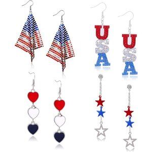 Women's 4th of July Patriotic Star Drop Dangle American Flag Earrings